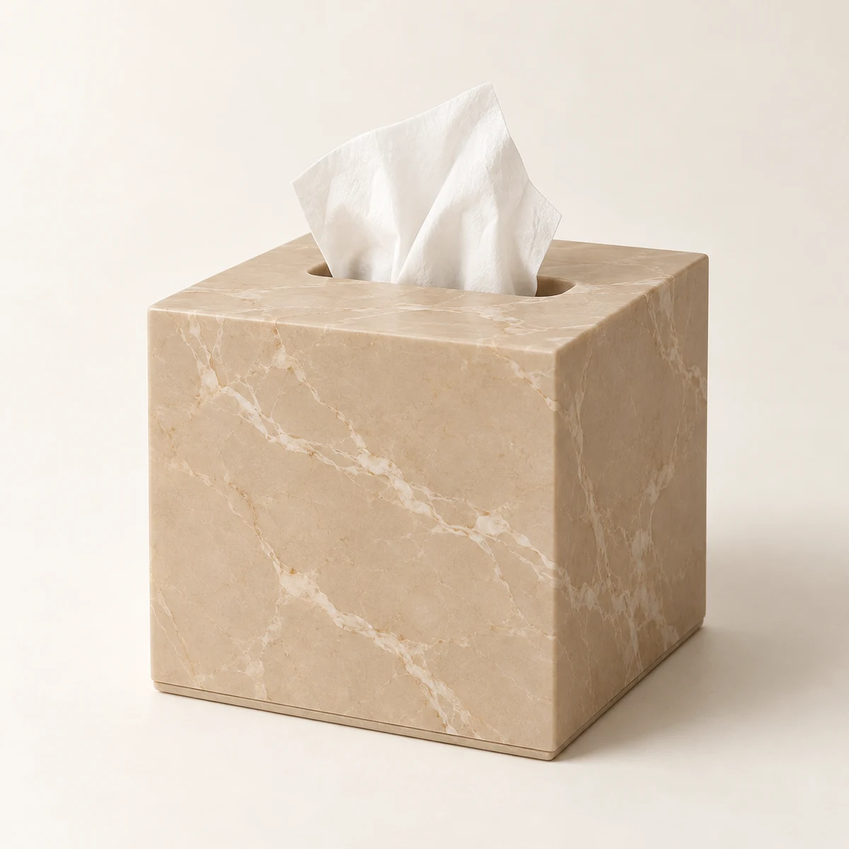 Dune Cube marble-pattern tissue holder, Sand beige