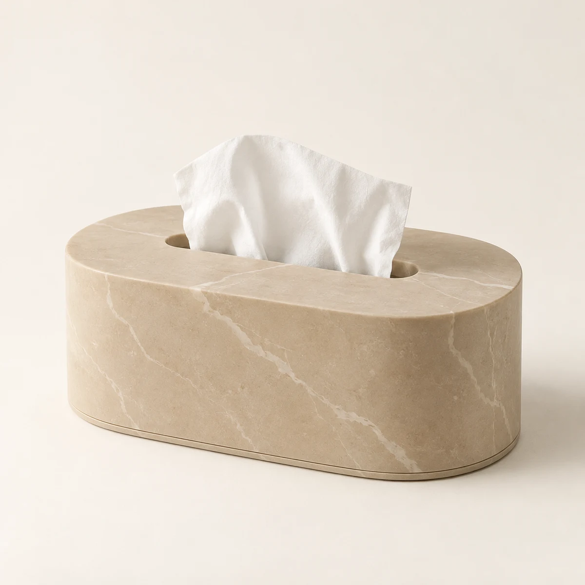 Dune Oval marble-pattern tissue holder, Sand beige