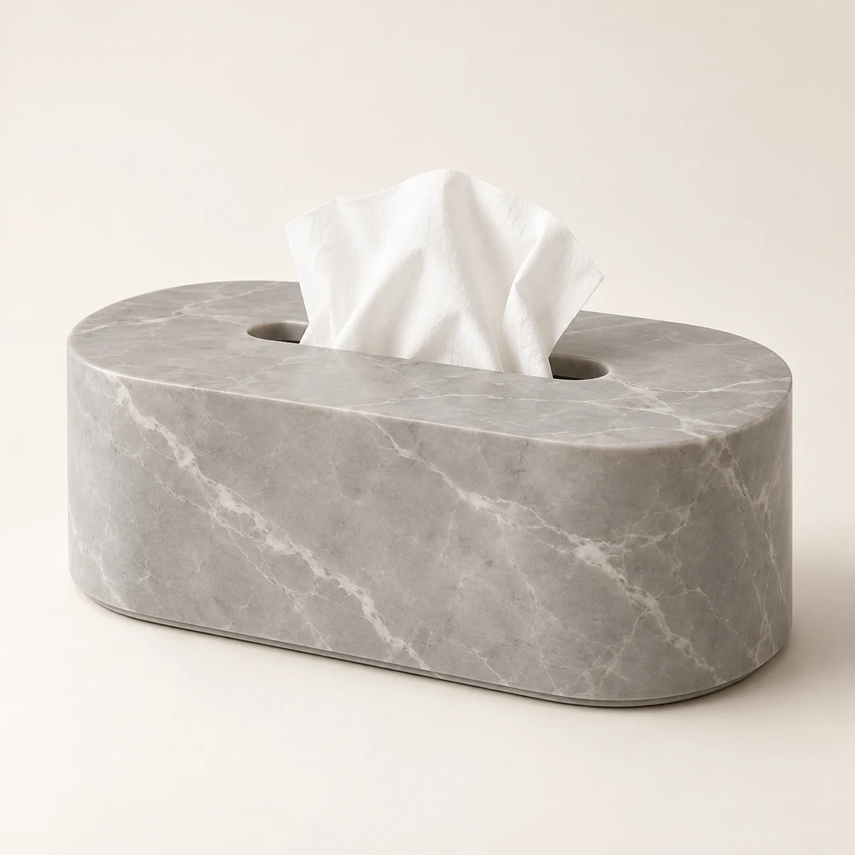 Mist Oval marble-pattern tissue holder, Mist gray