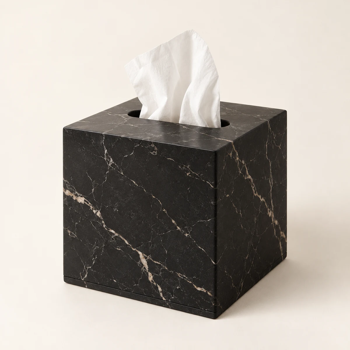 Noir Cube marble-pattern tissue holder, Charcoal black
