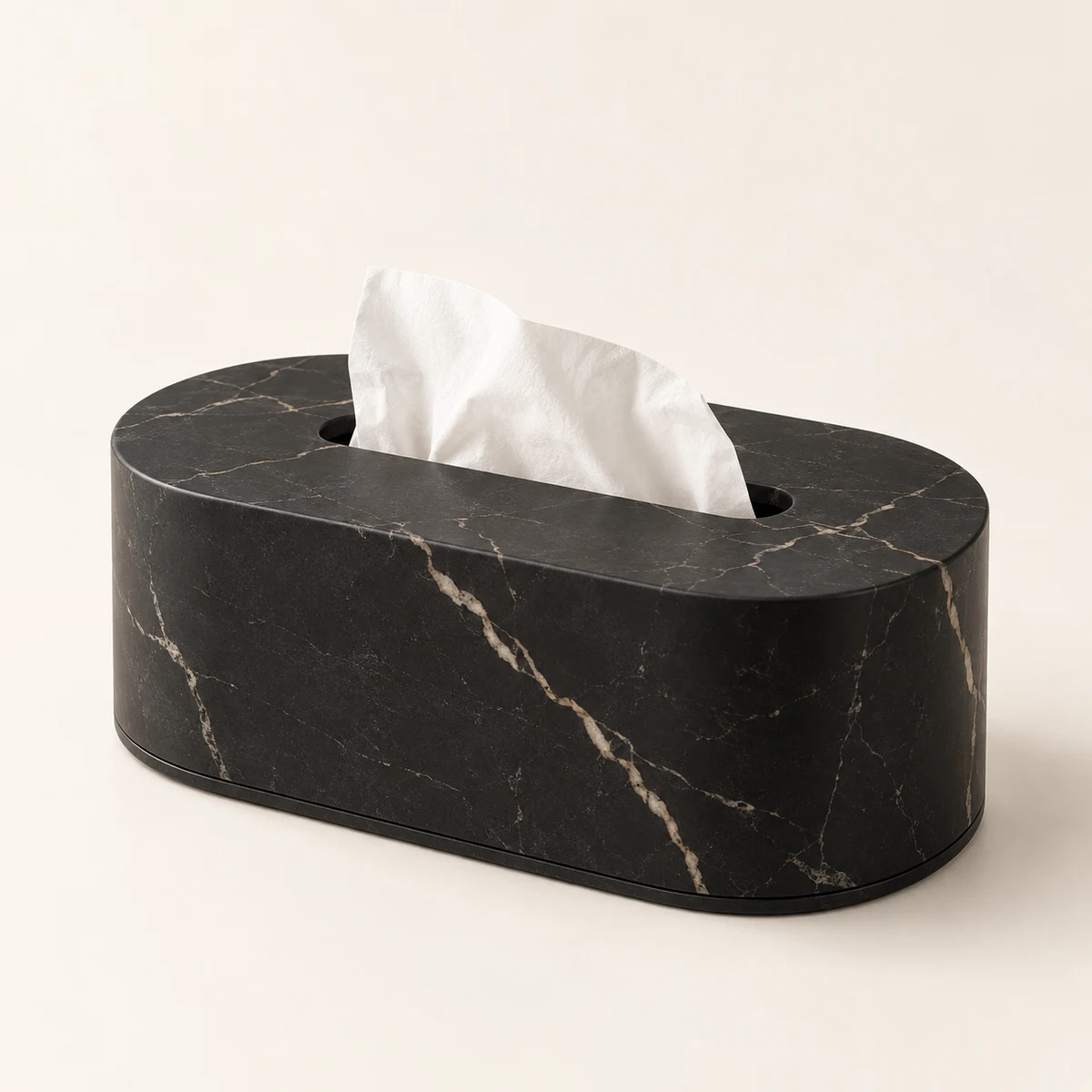 Noir Oval marble-pattern tissue holder, Charcoal black