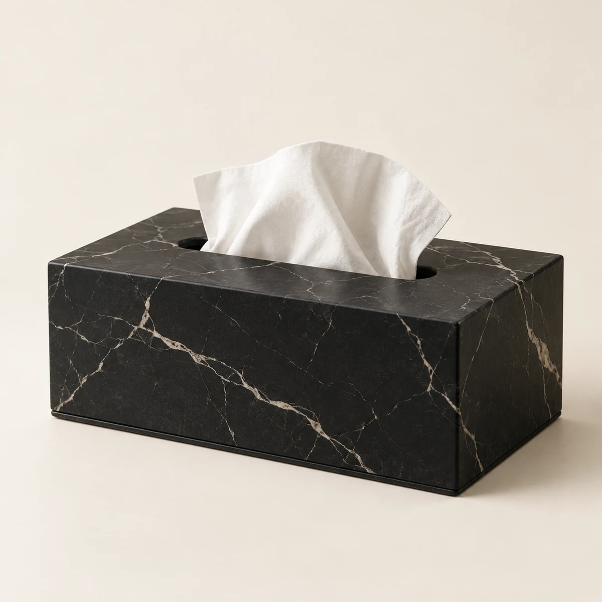 Noir Rectangle marble-pattern tissue holder, Charcoal black